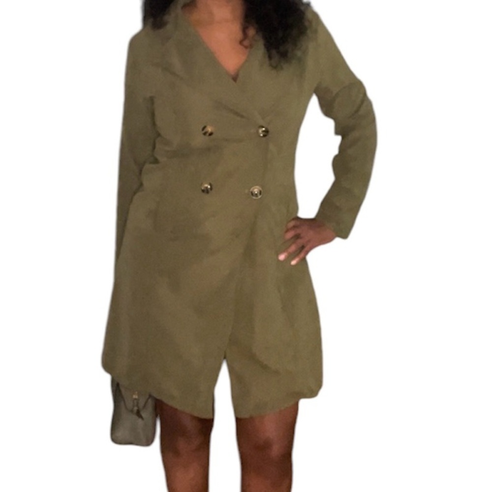 SHEIN Women’s Army Green Double Breasted Trench Coat Size L